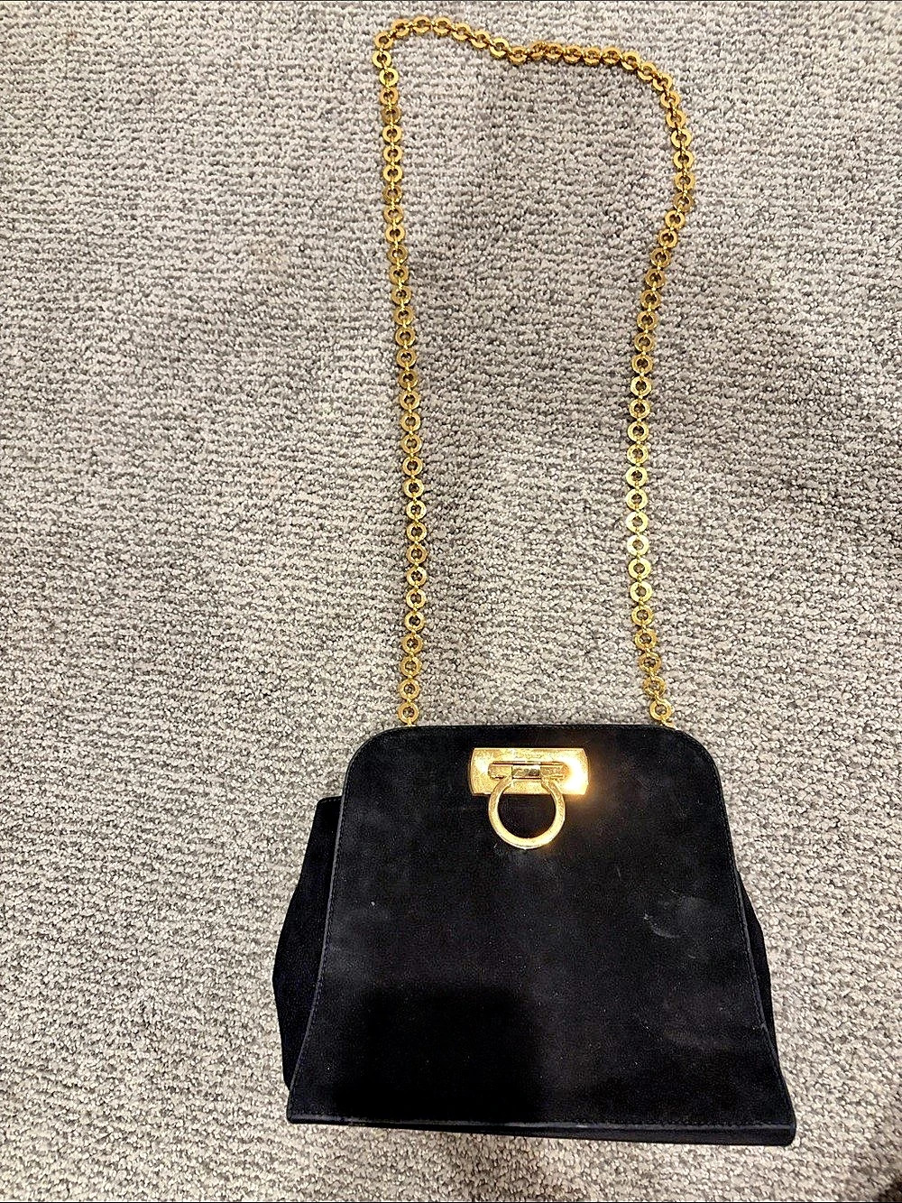 Salvatore Ferragamo Black Shoulder Bag with Gold-Tone Chain
